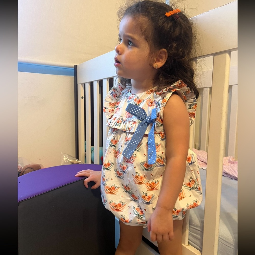 Meraki Floral Romper with Blue and Orange Accents